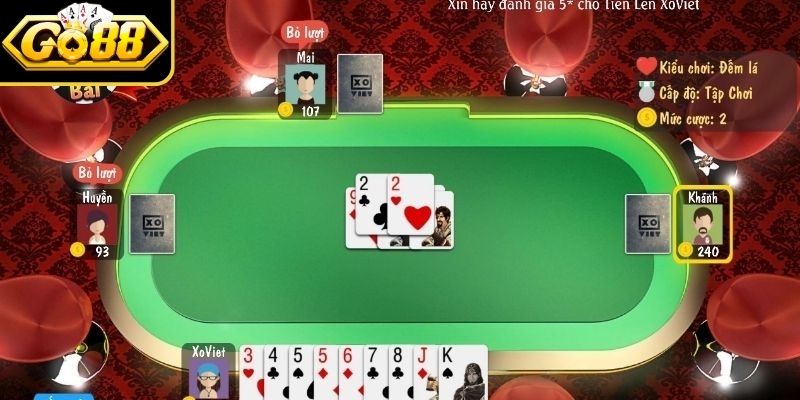 Tiến lên ăn tiền Go88 là game chơi quen thuộc